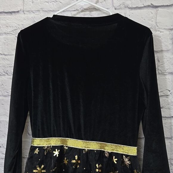 Big Girls Black Velvet & Gold Snowflake Tulle Holiday Dress Fit & Flare Festive - Picture 10 of 10